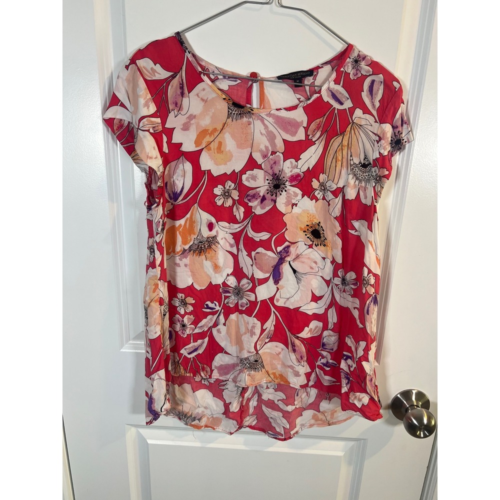 Christian Siriano Womens Blouse Floral High-Low Hem Red Size M